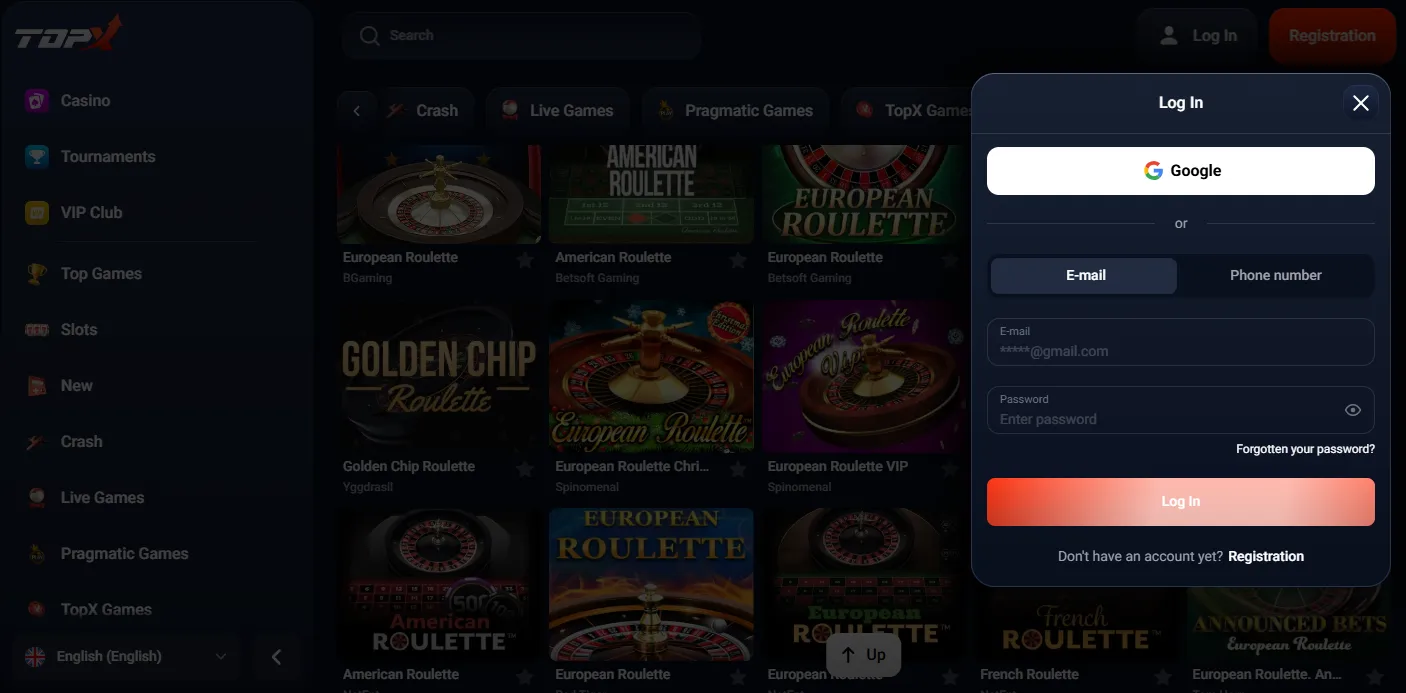 TopX Casino login and sign-up 888% welcome offer India